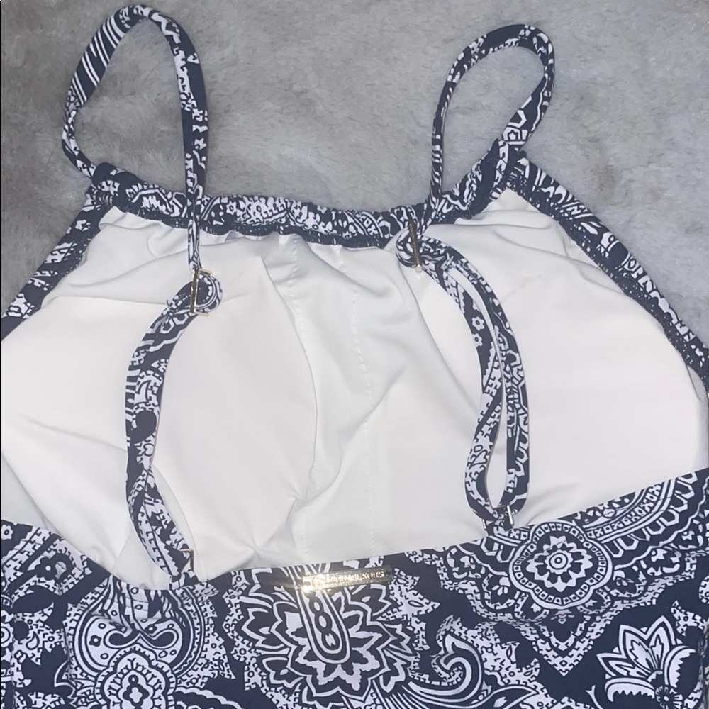 Michael Kors White Blue One Piece Swimsuit Geometric Pattern Paisley Size 8 - Picture 5 of 6
